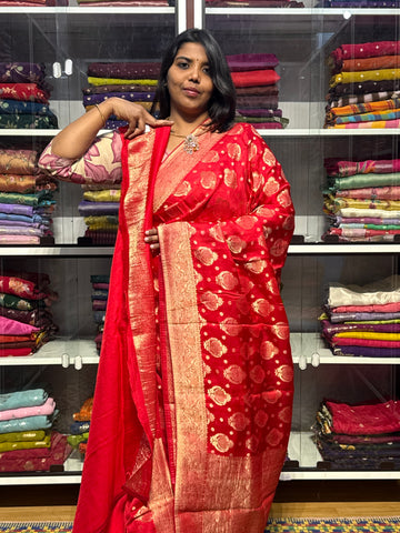 PURE BANARAS MASHRU SATIN SAREE: RED
