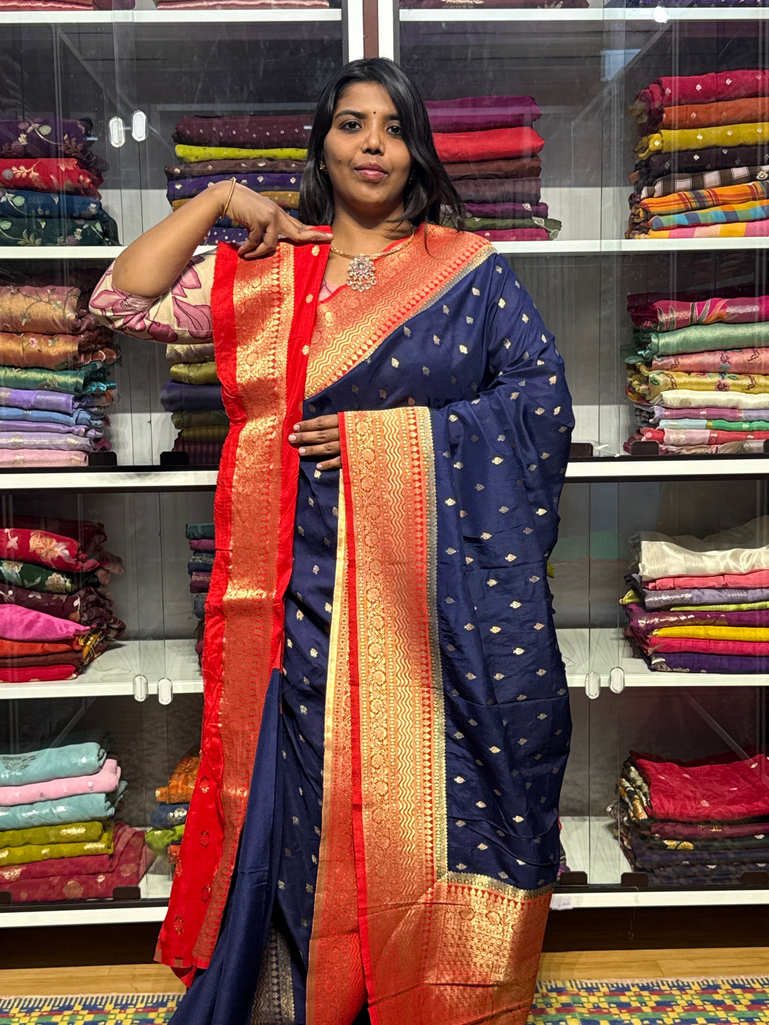 RUSSIAN SILK SAREE: NAVY BLUE