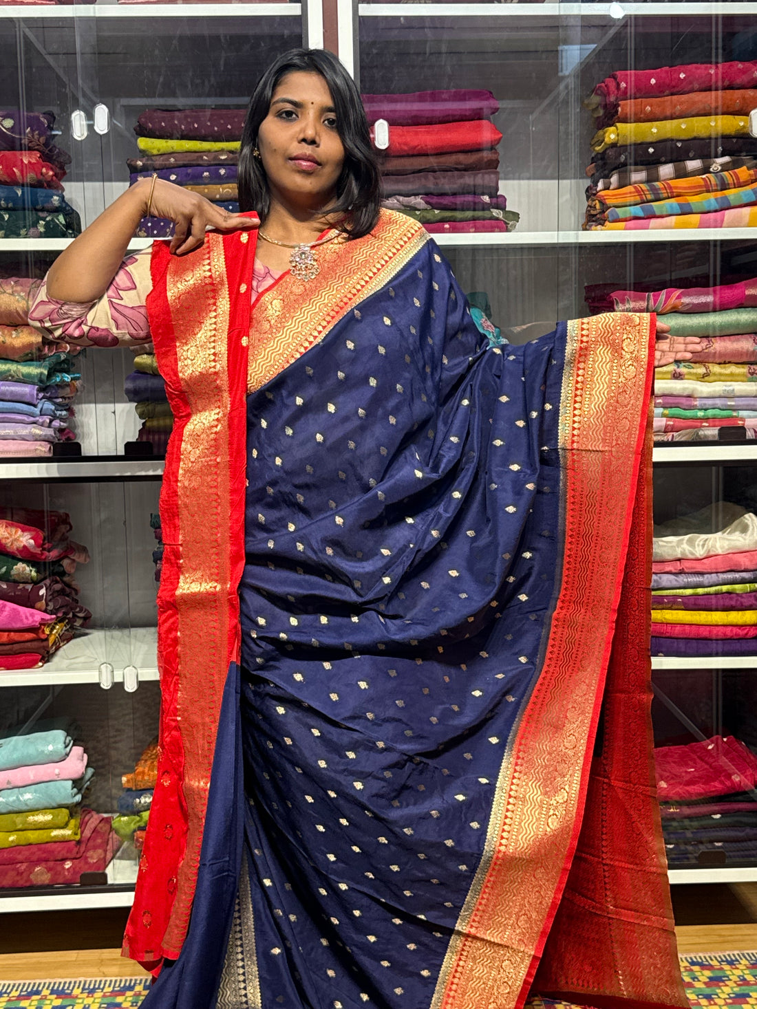RUSSIAN SILK SAREE: NAVY BLUE