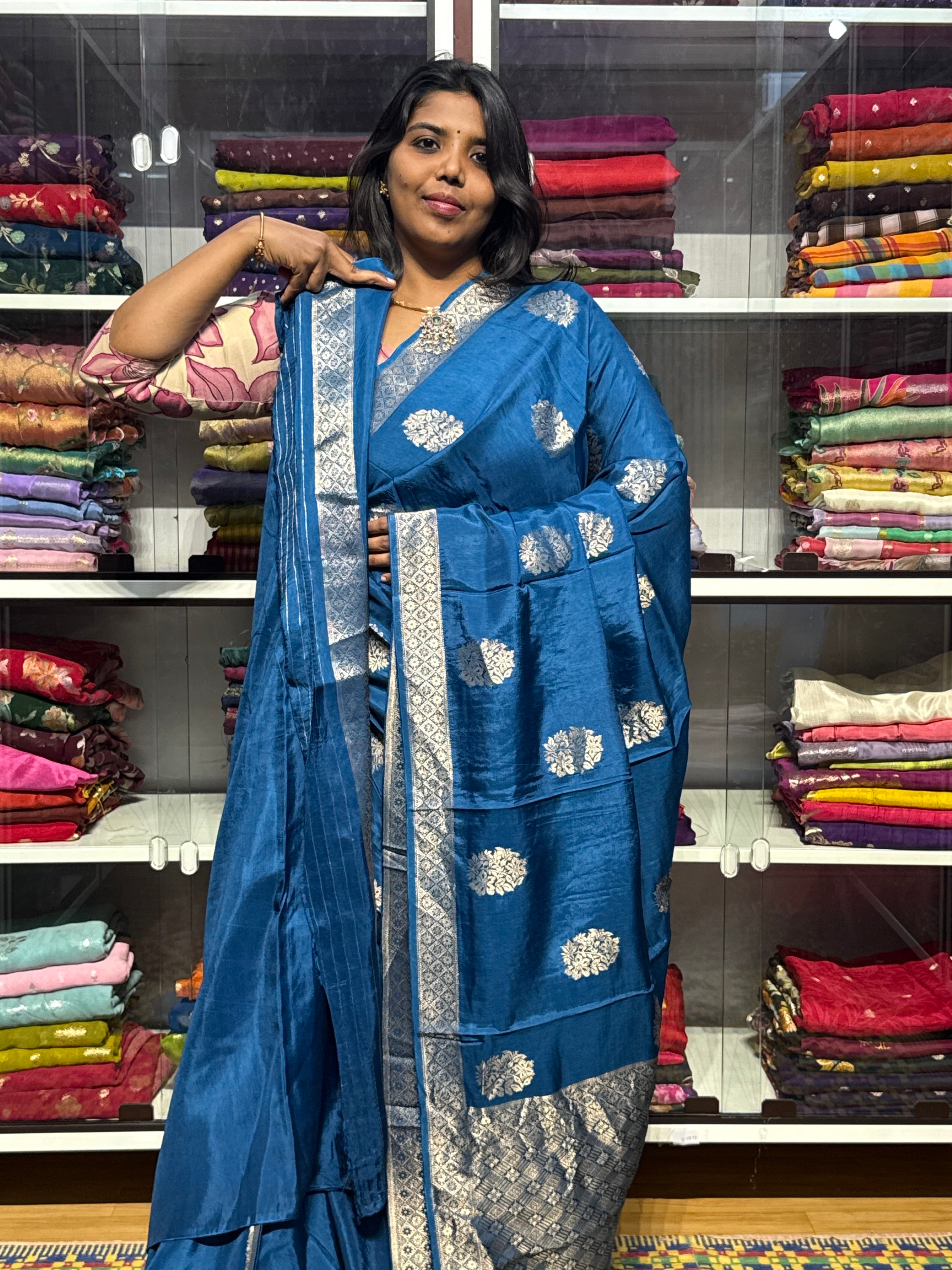 BANARAS MUNGA CREPE SAREE: GERMAN BLUE