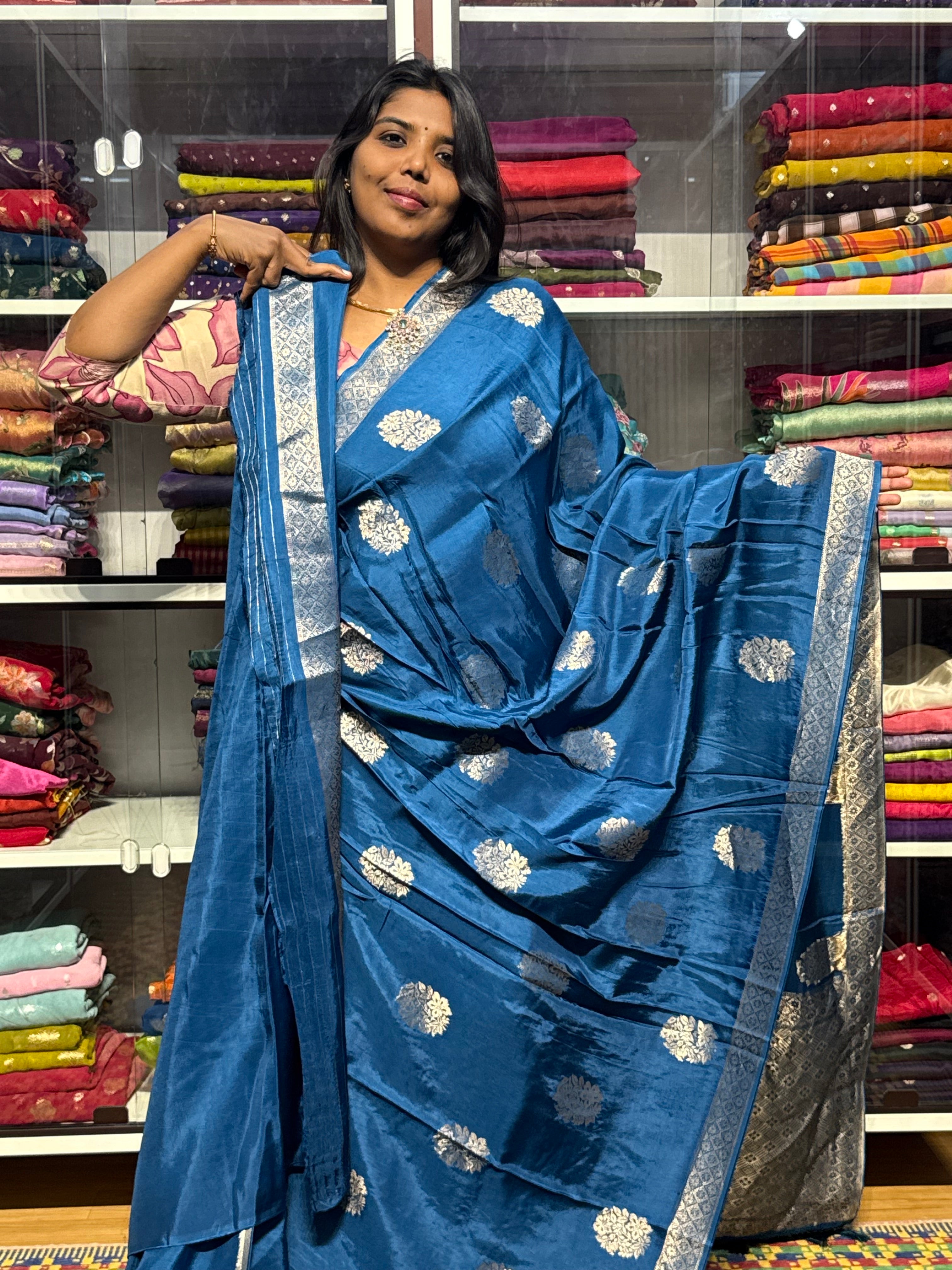 BANARAS MUNGA CREPE SAREE: GERMAN BLUE