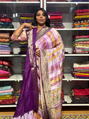 CHINON SILK SAREE WITH STRIPES PATTERN: LAVENDER
