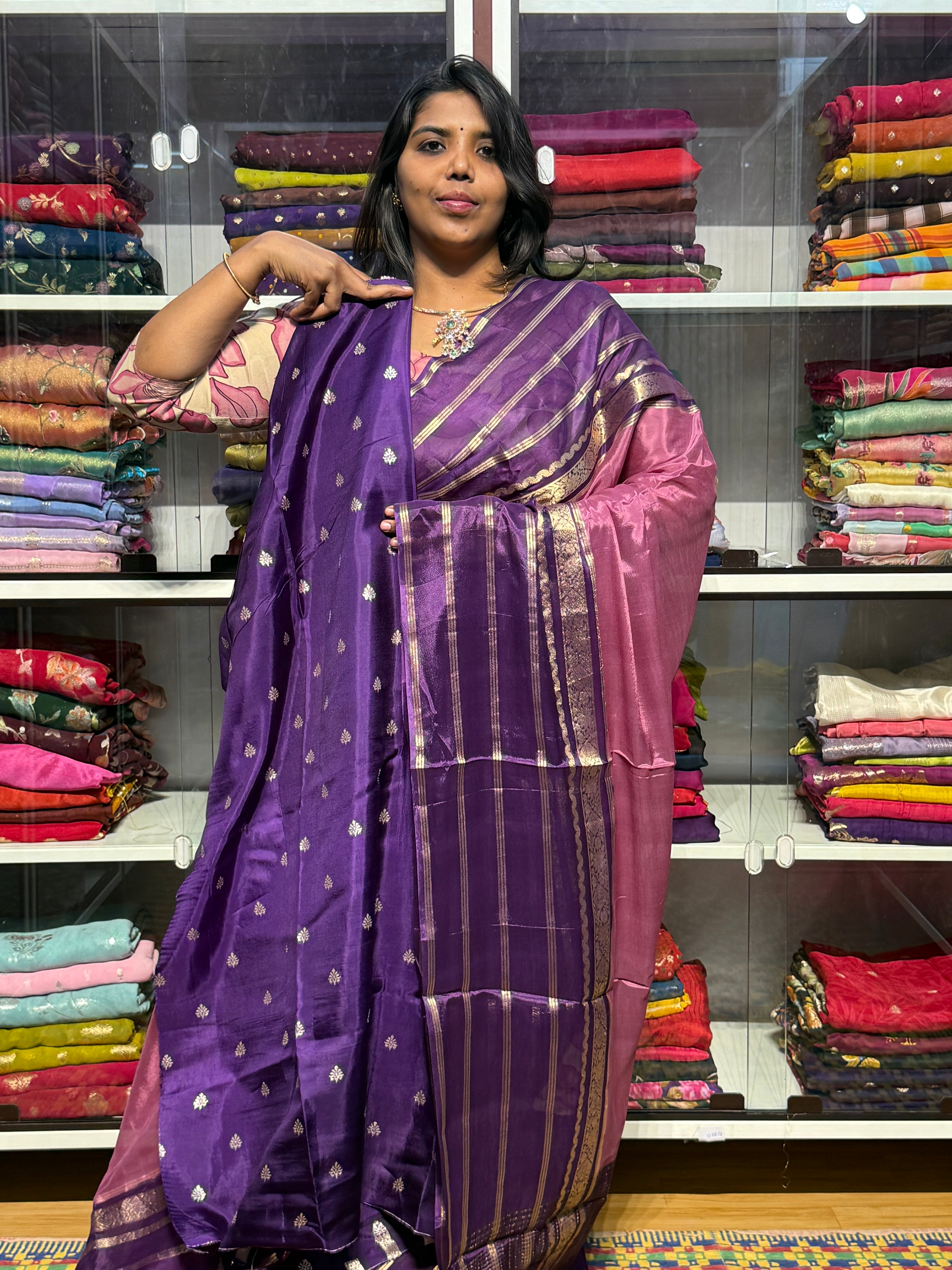 MYSORE SILKN SAREE: ONION PINK