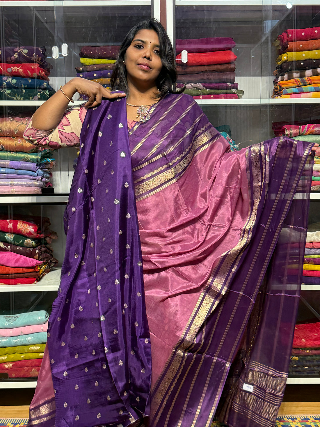 MYSORE SILKN SAREE: ONION PINK