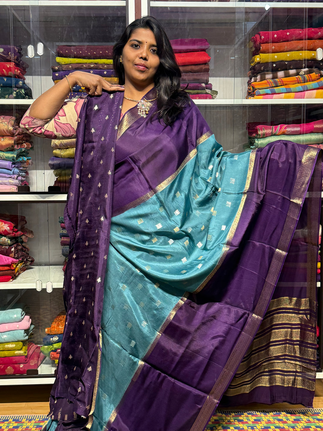 MYSORE CREPE SILK SAREE : BLUE