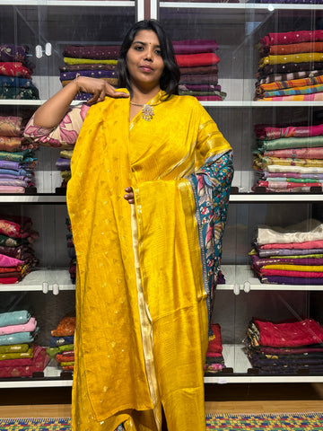 BUTTER MYSORE CREPE SILK WITH DIGITAL PRINT: YELLOW