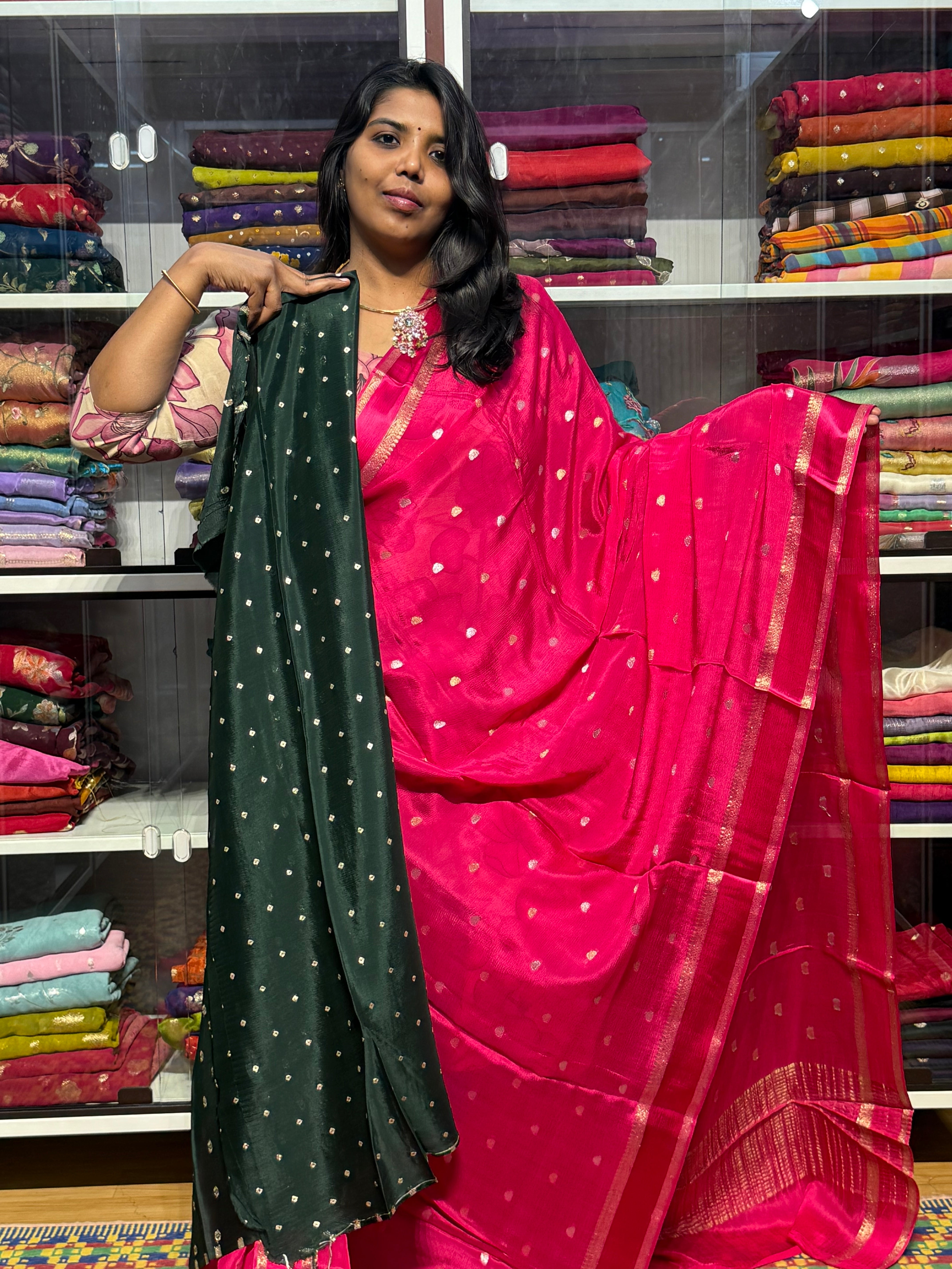 PURE CHIFFON WITH SATIN BORDER: PINK