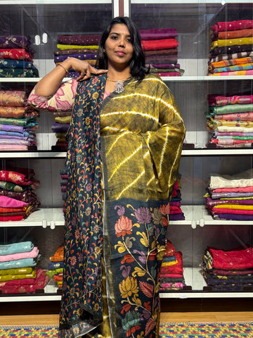 PURE CHIFFON SAREE WITH PENKALAMKARI PALLU AND BLOUSE