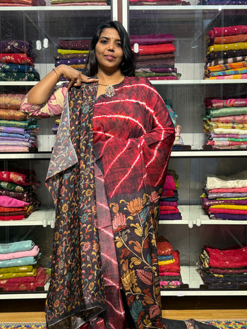 PURE CHIFFON SAREE WITH PENKALAMKARI PALLU AND BLOUSE