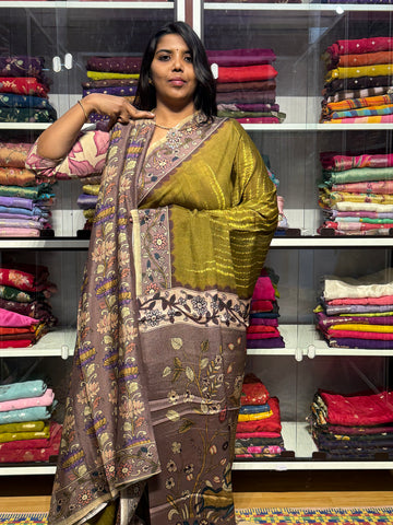 PURE CHIFFON SAREE WITH PENKALAMKARI PALLU AND BLOUSE