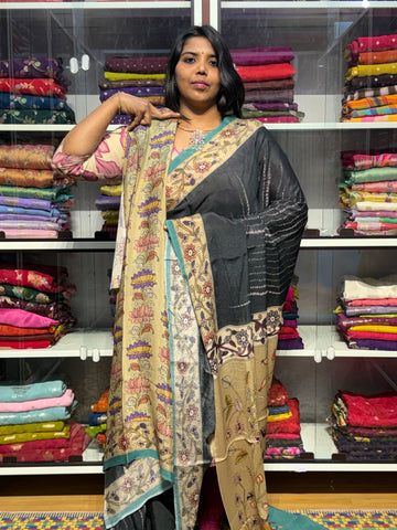 PURE CHIFFON SAREE WITH PENKALAMKARI PALLU AND BLOUSE