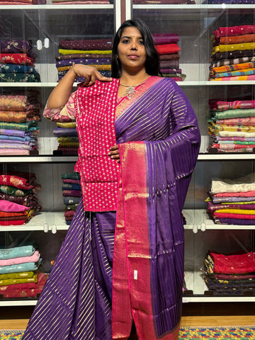 MYSORE SILK SAREE WITH STRIPES: VOILET