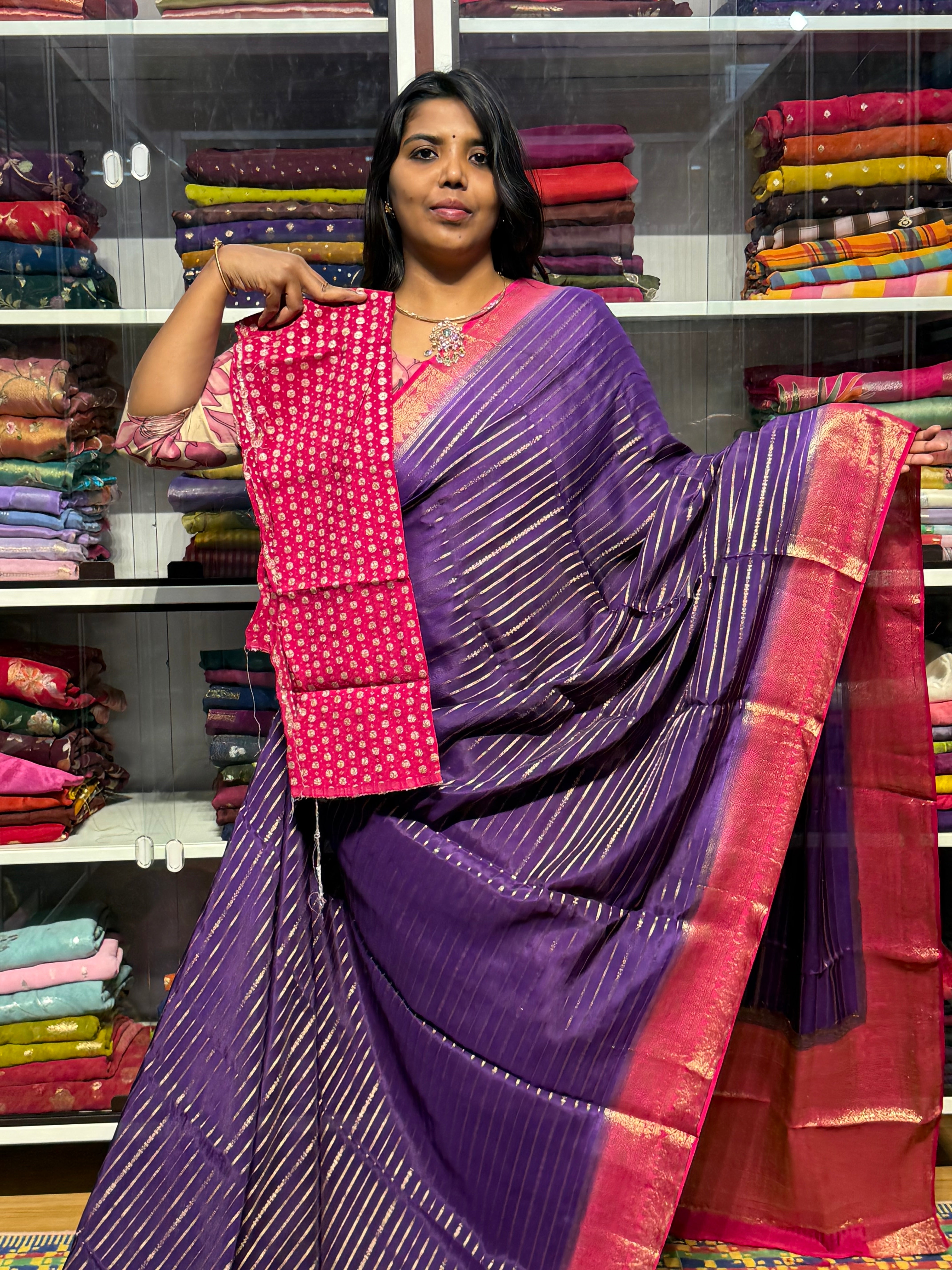 MYSORE SILK SAREE WITH STRIPES: VOILET