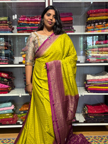 PURE BANARAS KHADDI CREPE SILK WITH ANTIQUE ZARI AND HEAVY JAAL BLOUSE: DEVADASI GREEN
