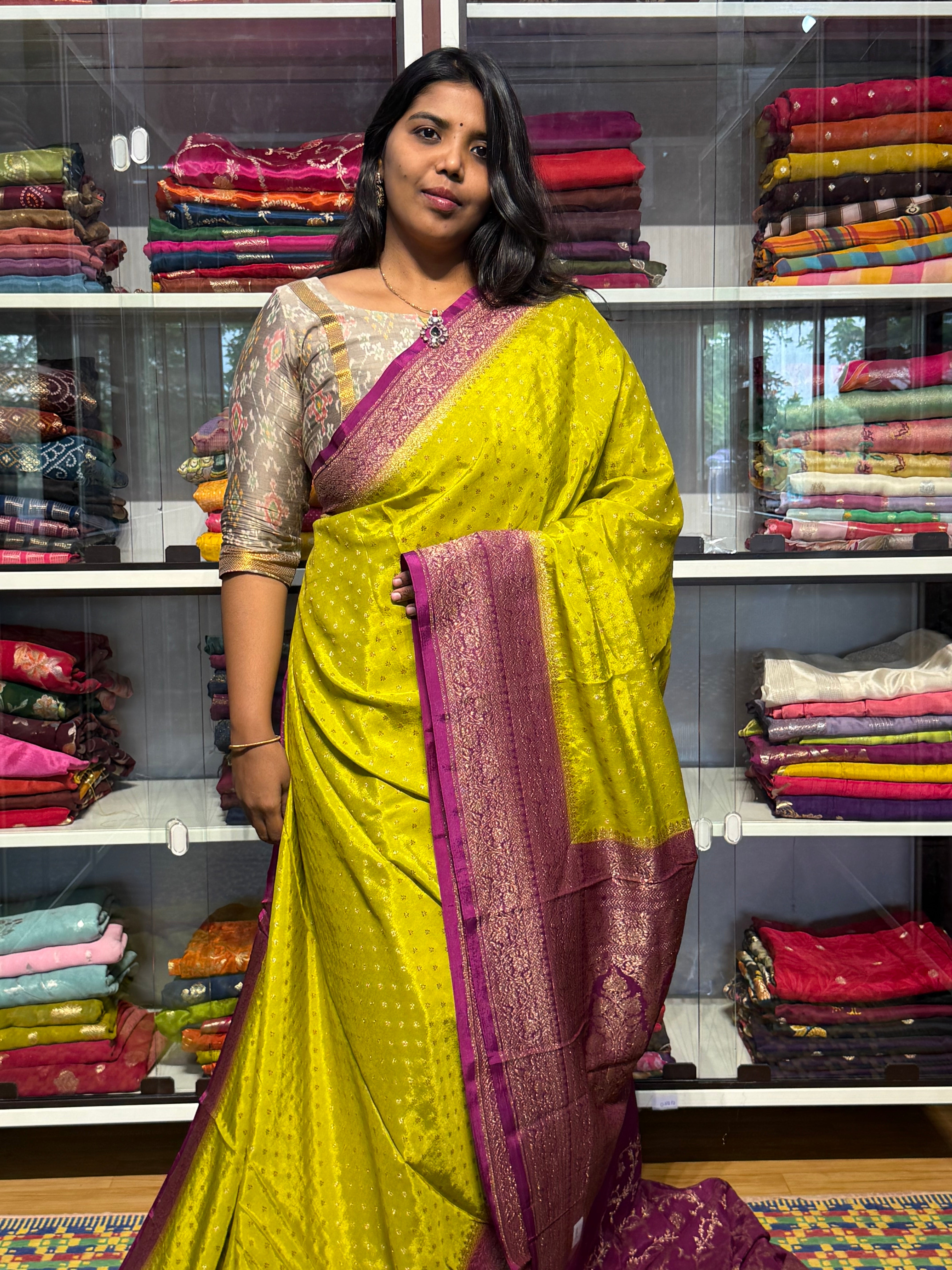 PURE BANARAS KHADDI CREPE SILK WITH ANTIQUE ZARI AND HEAVY JAAL BLOUSE: DEVADASI GREEN