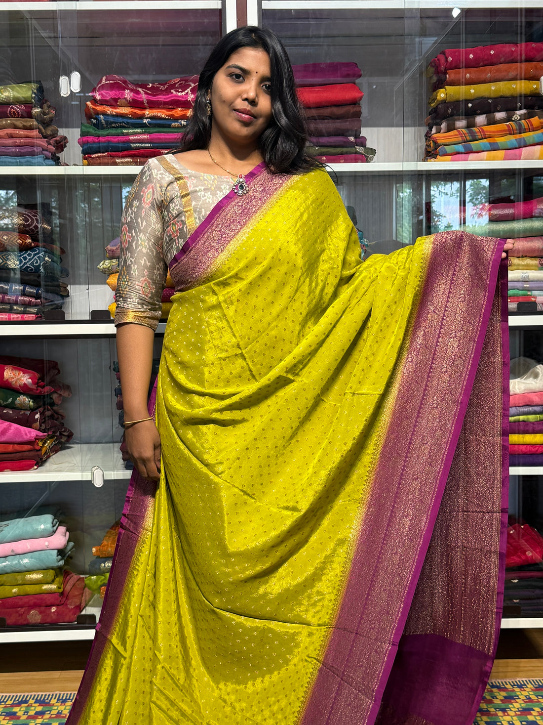 PURE BANARAS KHADDI CREPE SILK WITH ANTIQUE ZARI AND HEAVY JAAL BLOUSE: DEVADASI GREEN