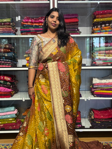 PURE CHINON SILK WITH BANDIN I MEENAKARI WEAVING: YELLOW
