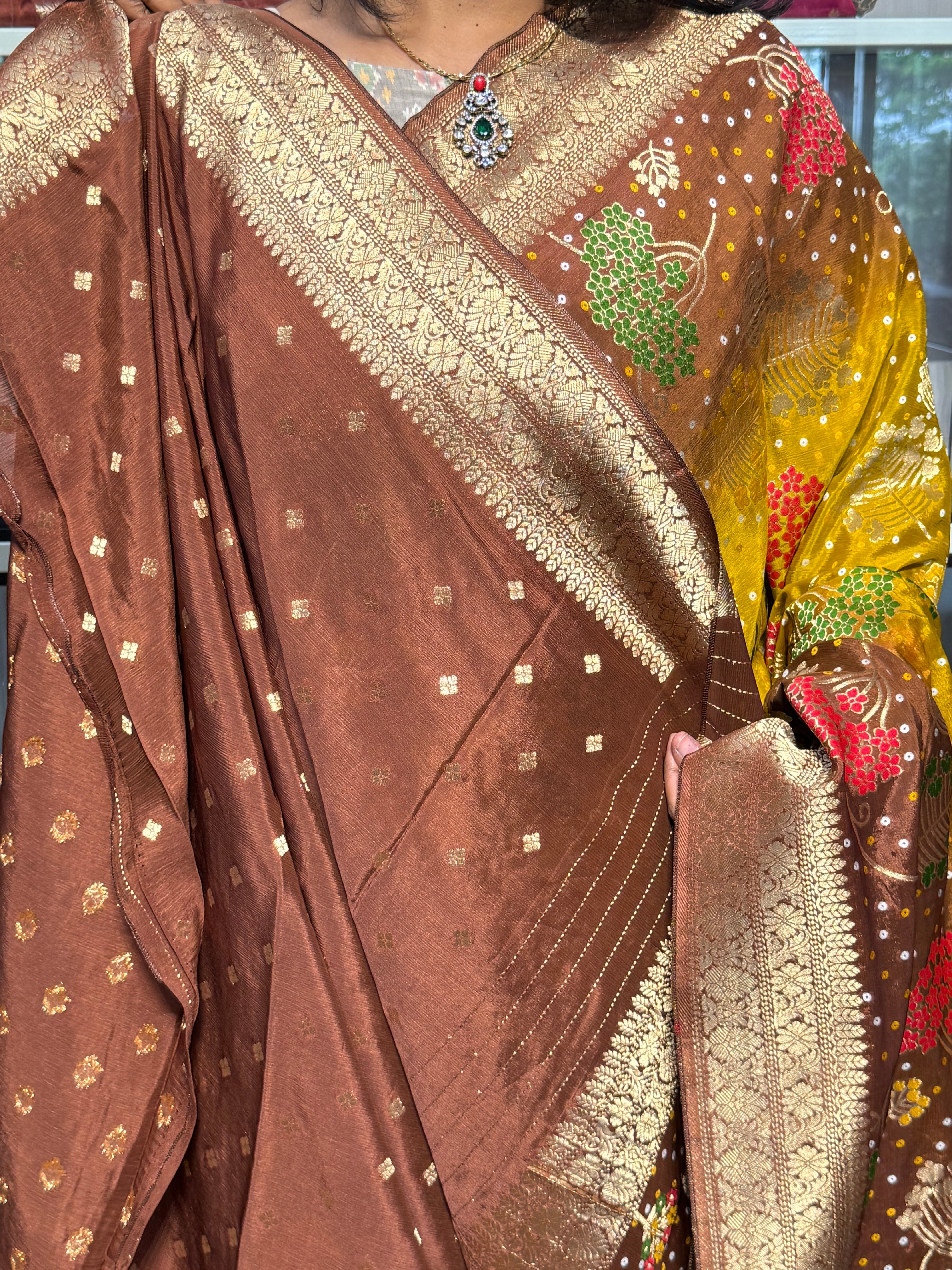 PURE CHINON SILK WITH BANDIN I MEENAKARI WEAVING: YELLOW