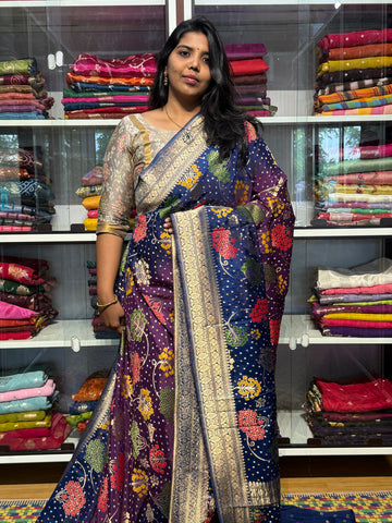 PURE CHINON SILK WITH BANDINI MEENAKARI WEAVING: PURPLE