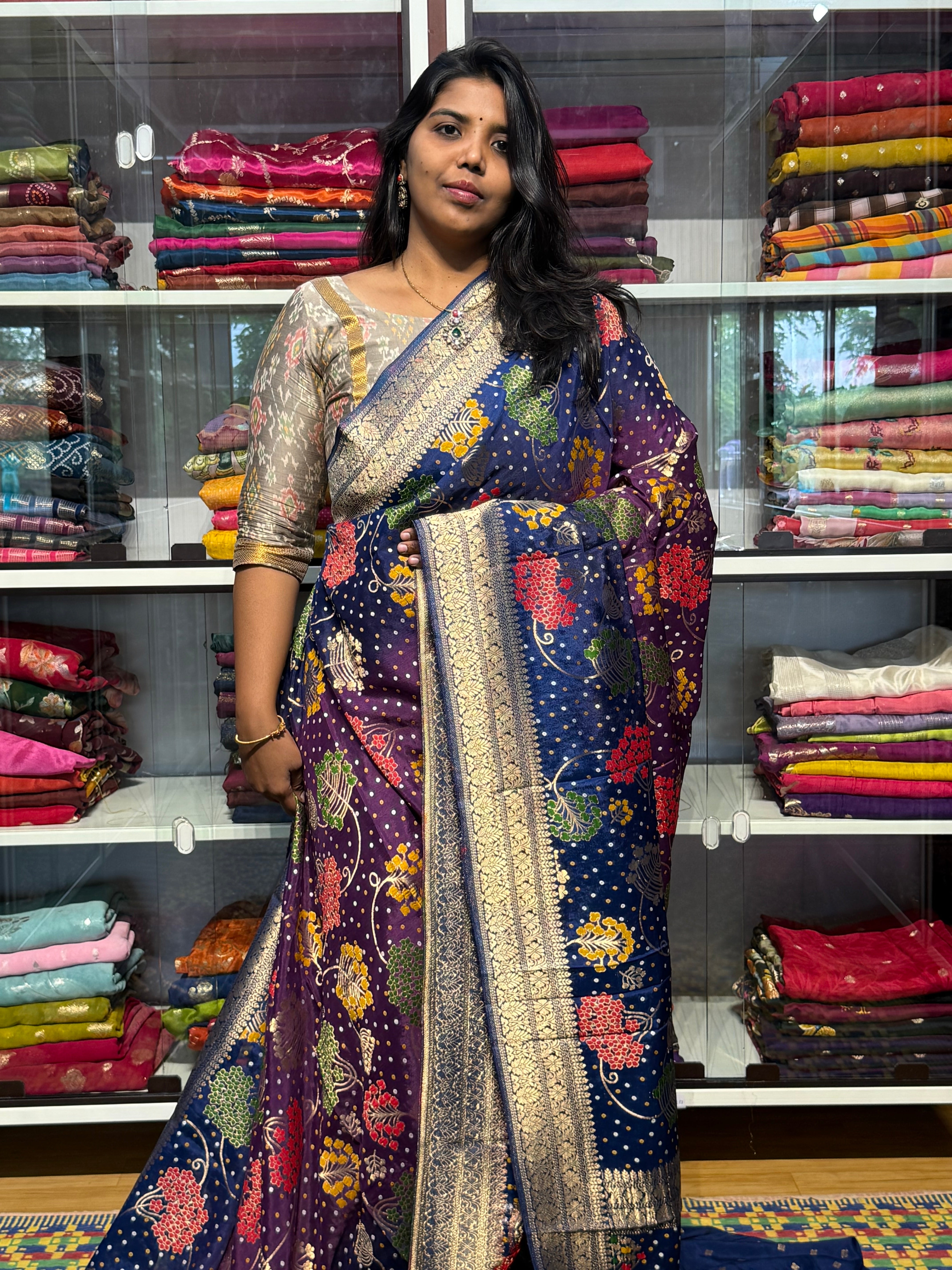 PURE CHINON SILK WITH BANDINI MEENAKARI WEAVING: PURPLE