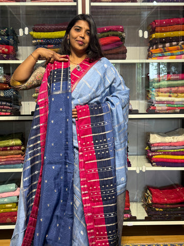 PURE DOLA SILK SAREE WITH CHAP DYE: POWDER BLUE
