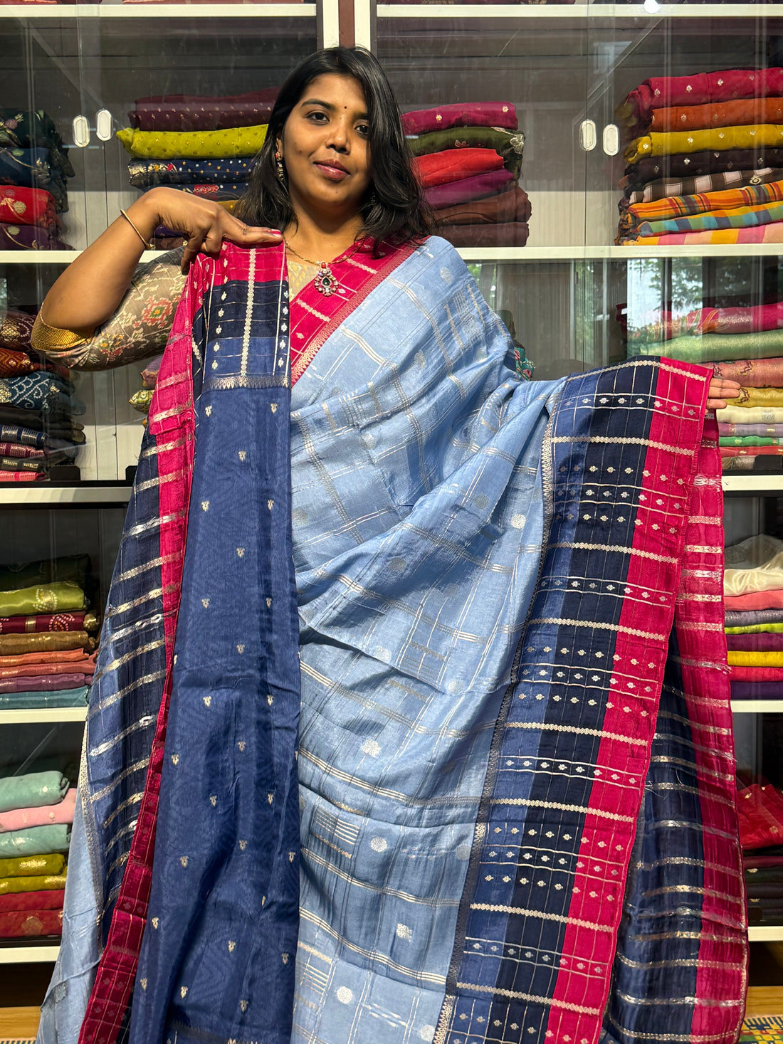 PURE DOLA SILK SAREE WITH CHAP DYE: POWDER BLUE