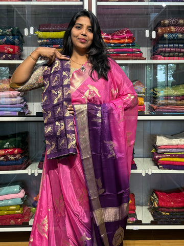 DUAL SHADED PURE CHIFFON SAREE: PINK AND VOILET