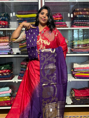 JAMDANI WEAVING WITH DUAL SHADE: RED AND VOILET