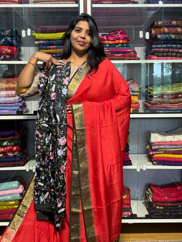 MYSORE CREPE SILK WITH HEAVY EMBROIDERY BLOUSE: RED AND BALCK