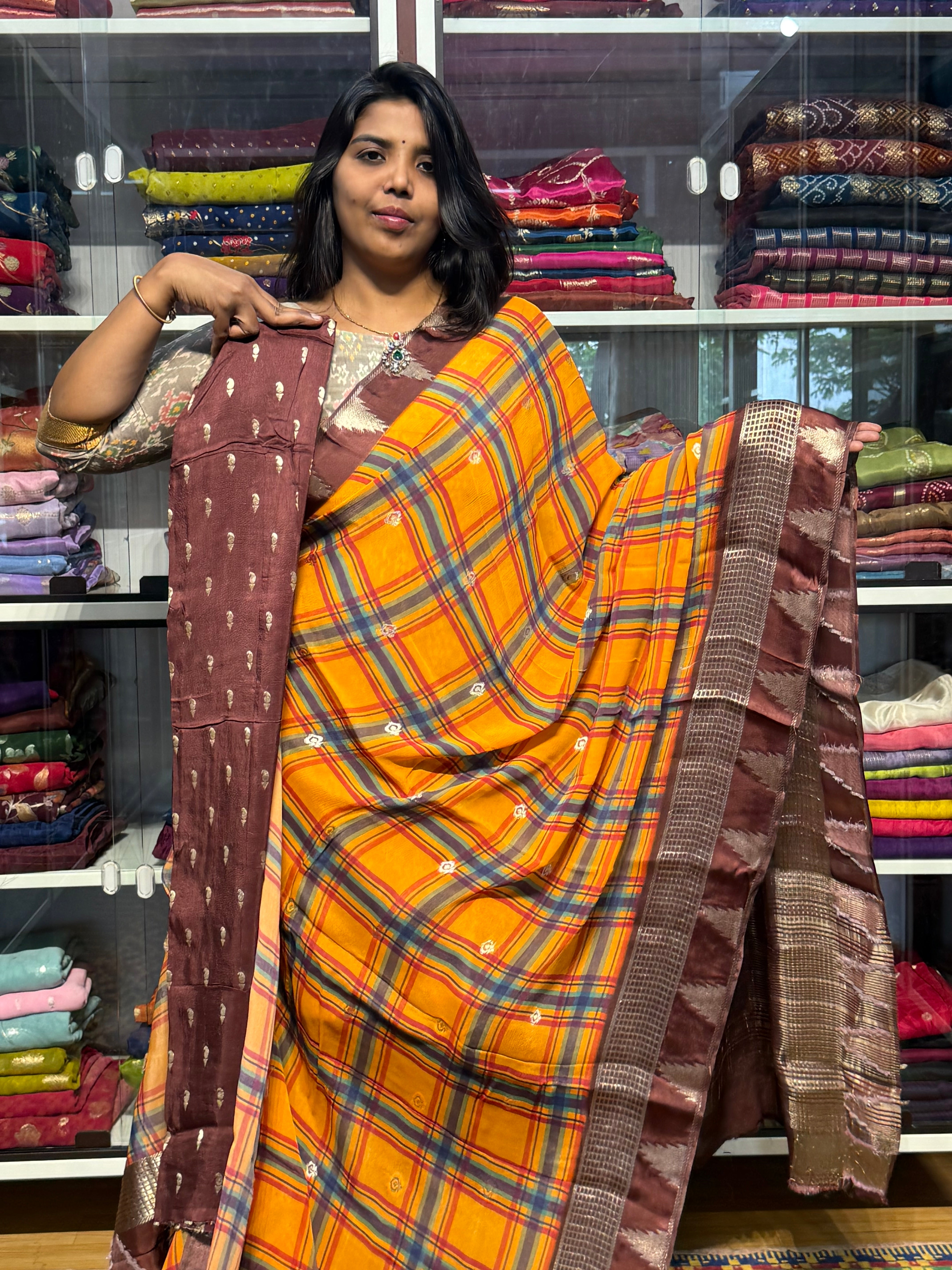 PURE CHIFFON SAREES WITH MADRAS CHECKS : MULTICOLOR