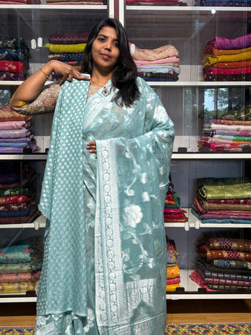 PURE BANARAS KHADDI GEORGETTE: SEA GREEN