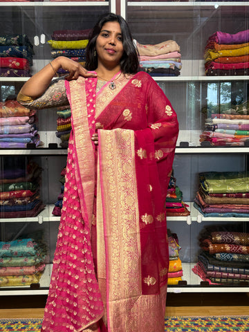 PURE BANARAS KHADDI GEORGETTE: PINK