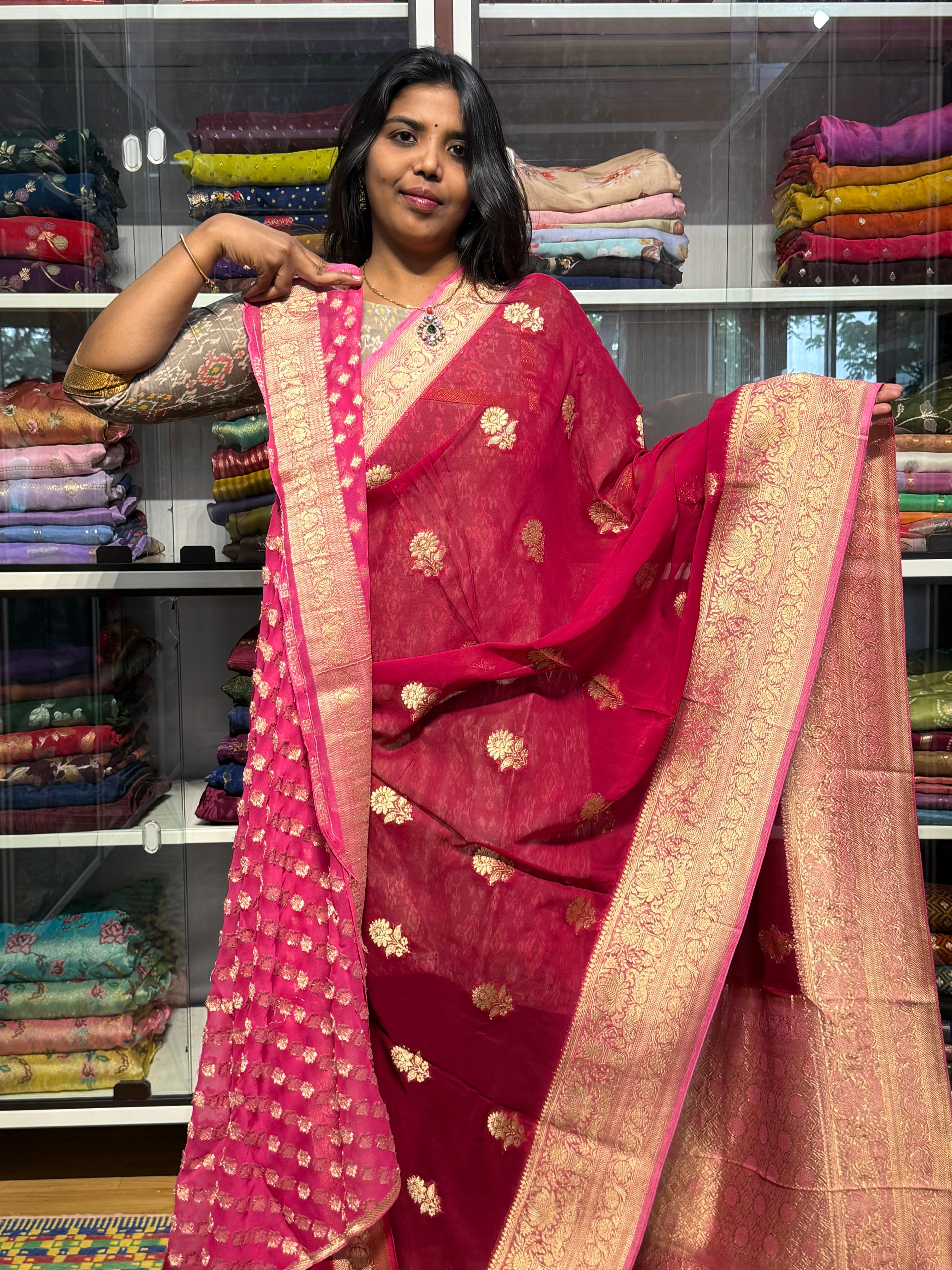PURE BANARAS KHADDI GEORGETTE: PINK