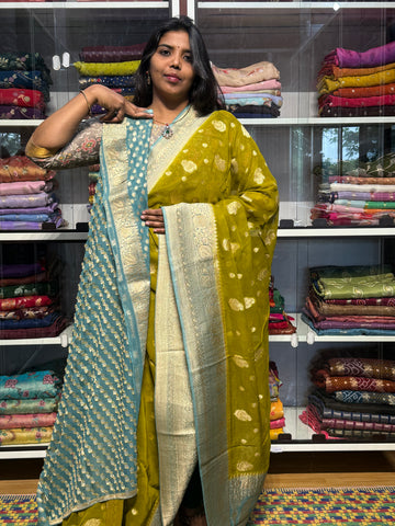 PURE BANARAS KHADDI GEORGETTE: DEVADASI GREEN