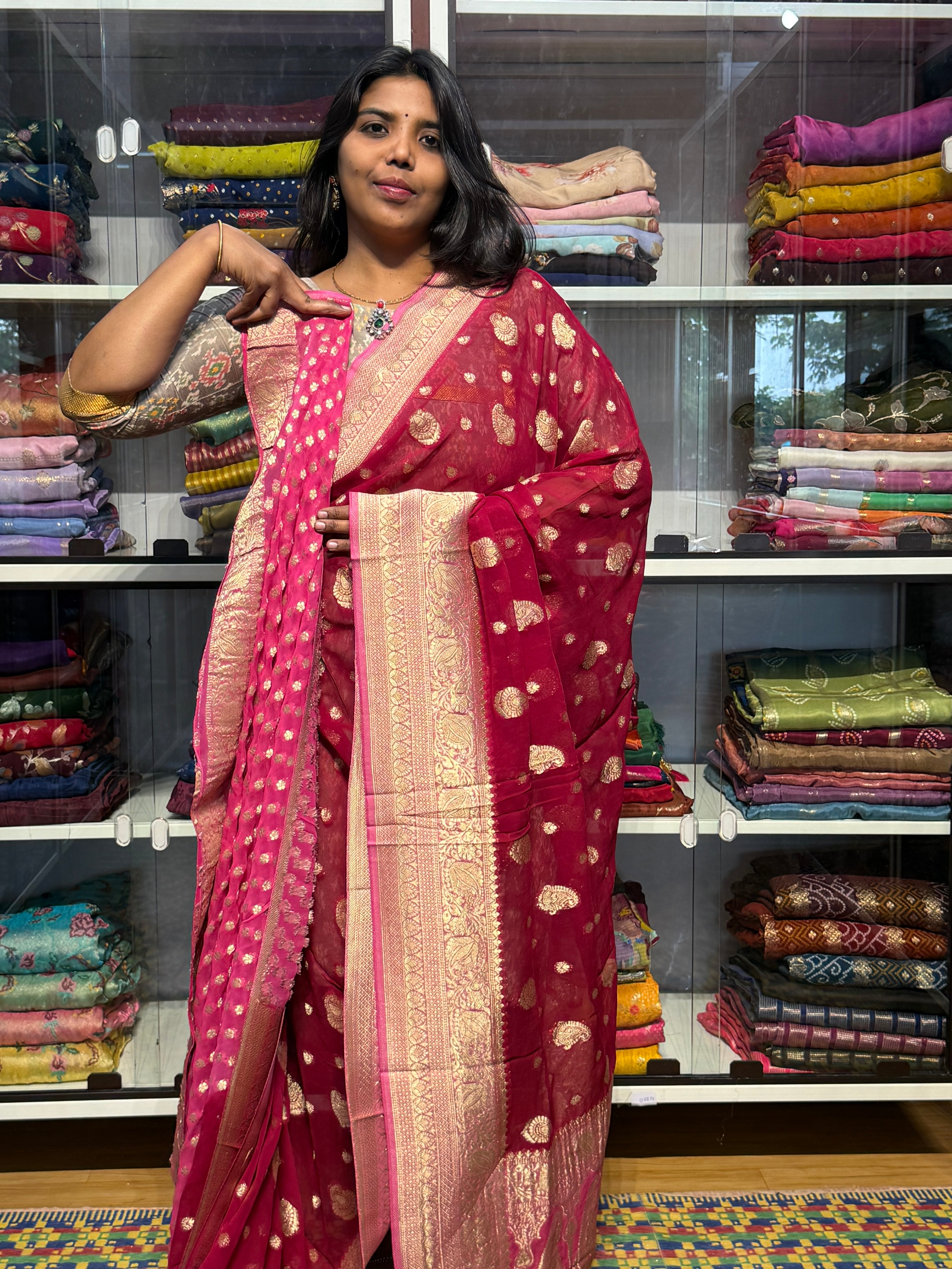 PURE BANARAS KHADDI GEORGETTE: PINK