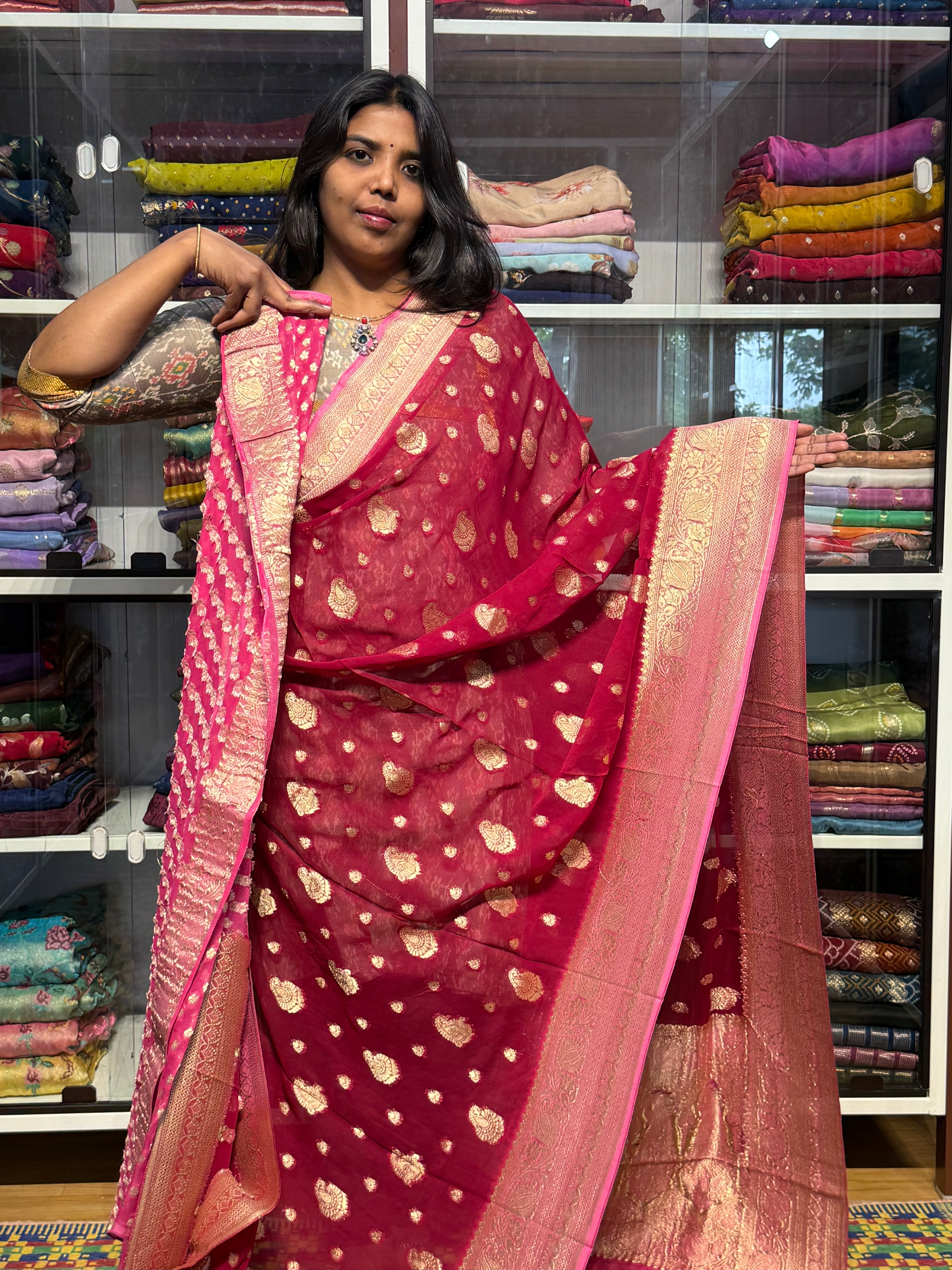 PURE BANARAS KHADDI GEORGETTE: PINK