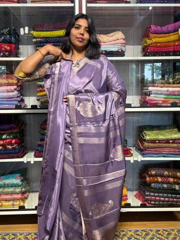 RUSSIAN CREPE SAREE WITH STRIPES PATTERN: LAVENDER
