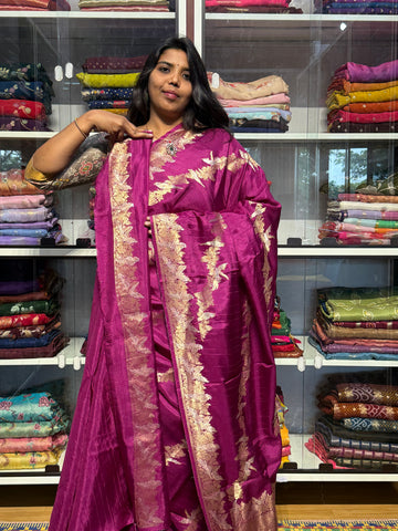 MATKA SILK WITH LEHERIYA WEAVING: MAGENTA