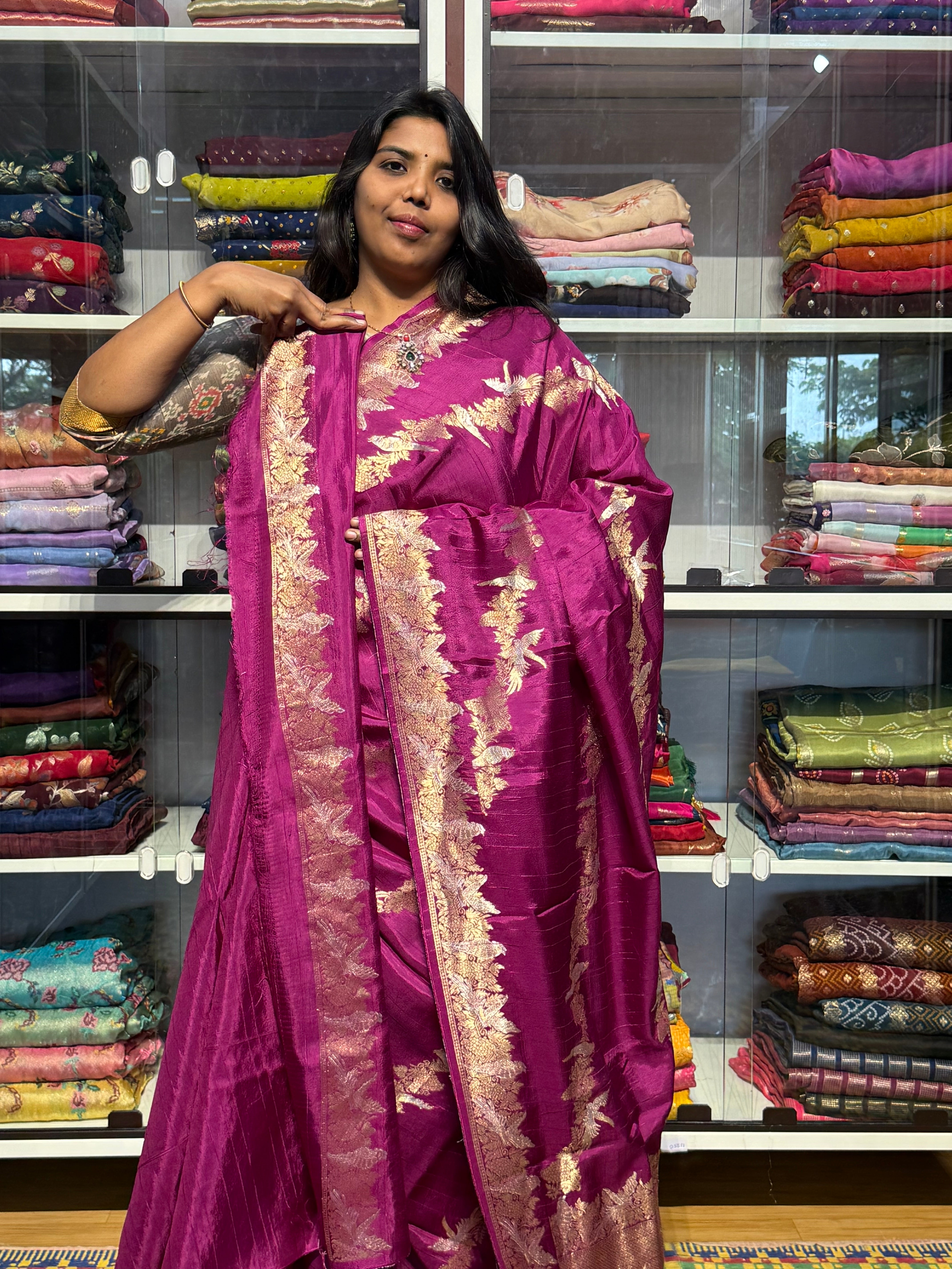 MATKA SILK WITH LEHERIYA WEAVING: MAGENTA