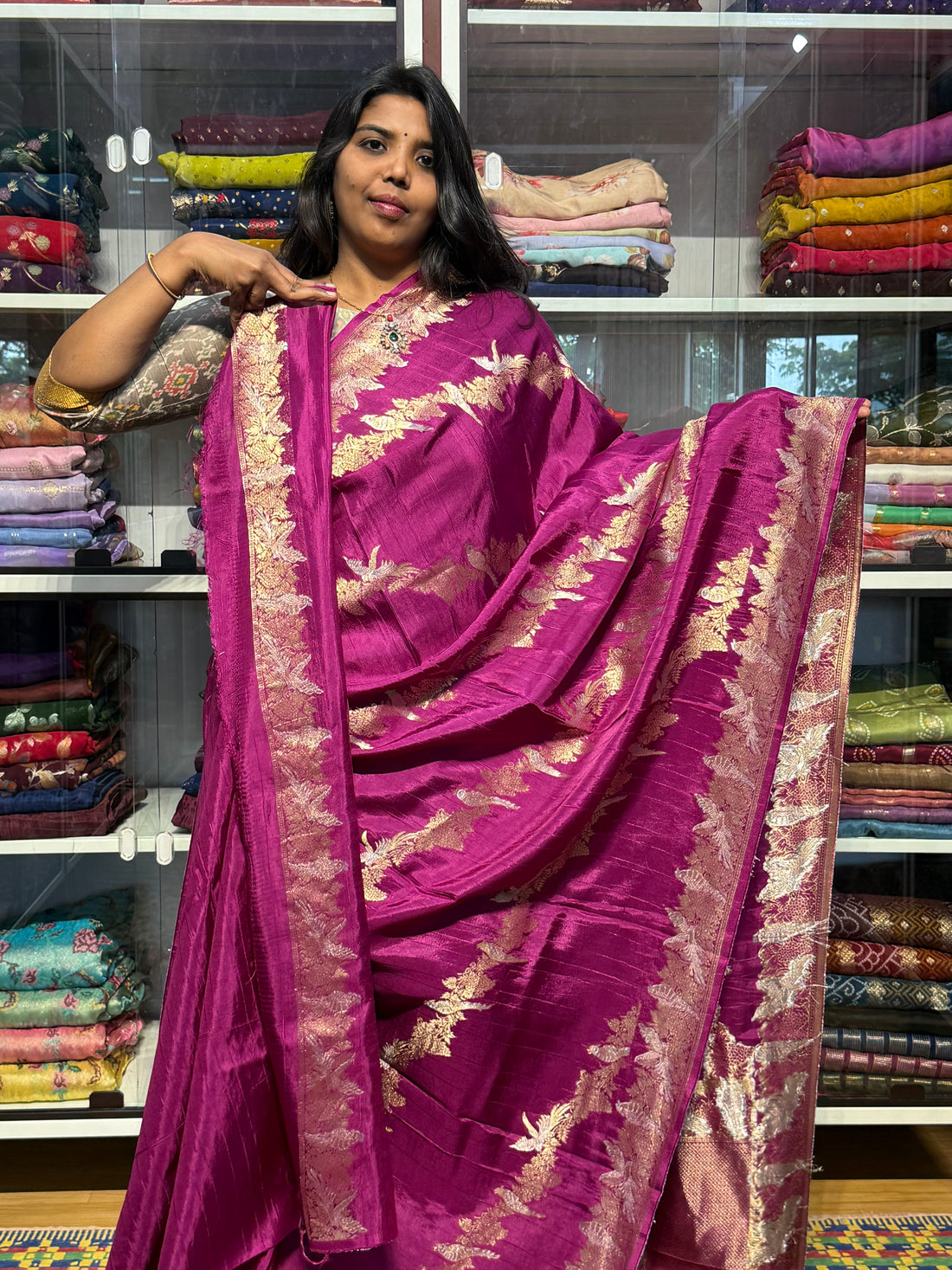 MATKA SILK WITH LEHERIYA WEAVING: MAGENTA