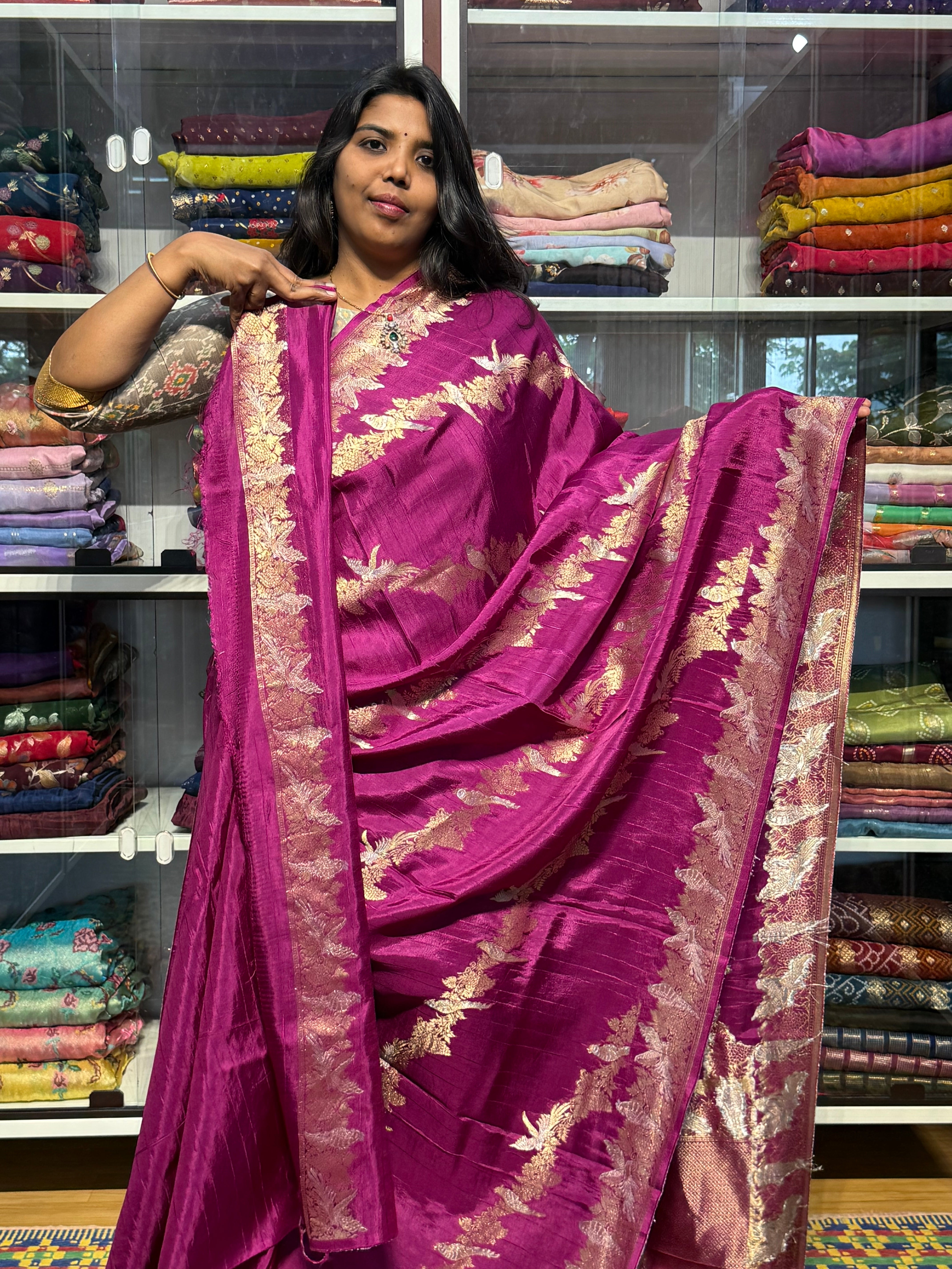 MATKA SILK WITH LEHERIYA WEAVING: MAGENTA