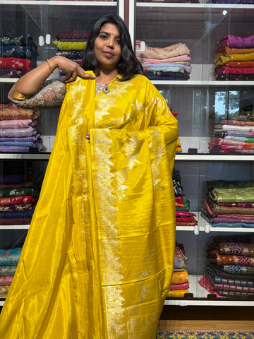 MATKA SILK WITH LEHERIYA WEAVING: YELLOW