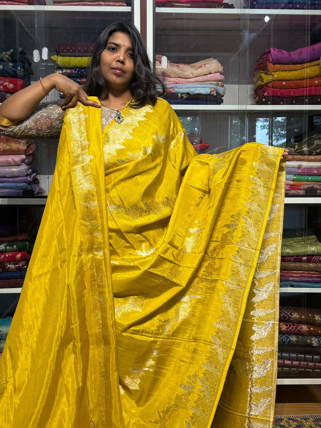 MATKA SILK WITH LEHERIYA WEAVING: YELLOW
