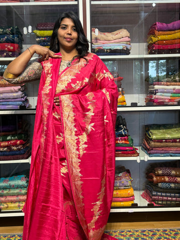 MATKA SILK WITH LEHERIYA WEAVING: PINK