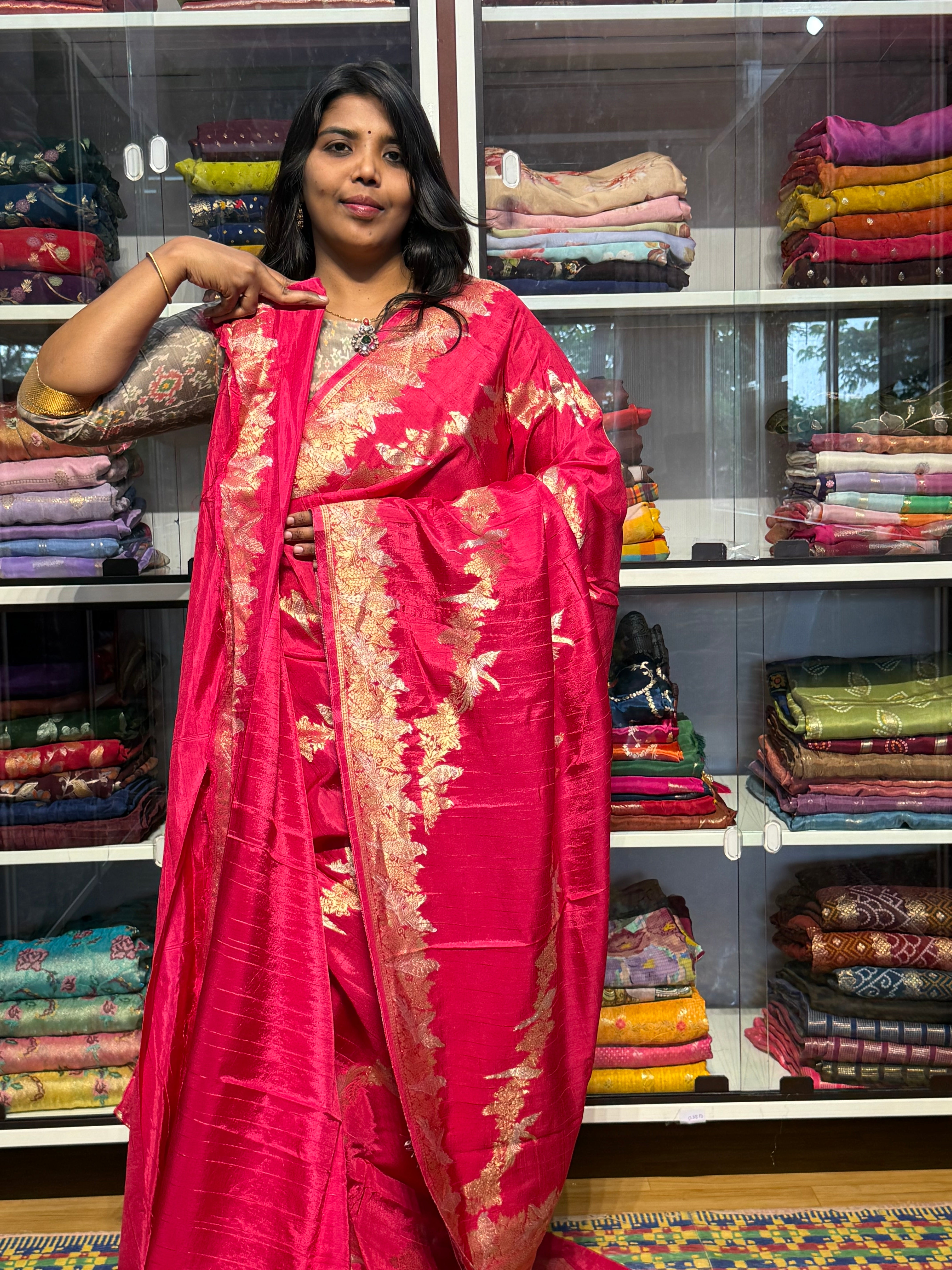 MATKA SILK WITH LEHERIYA WEAVING: PINK