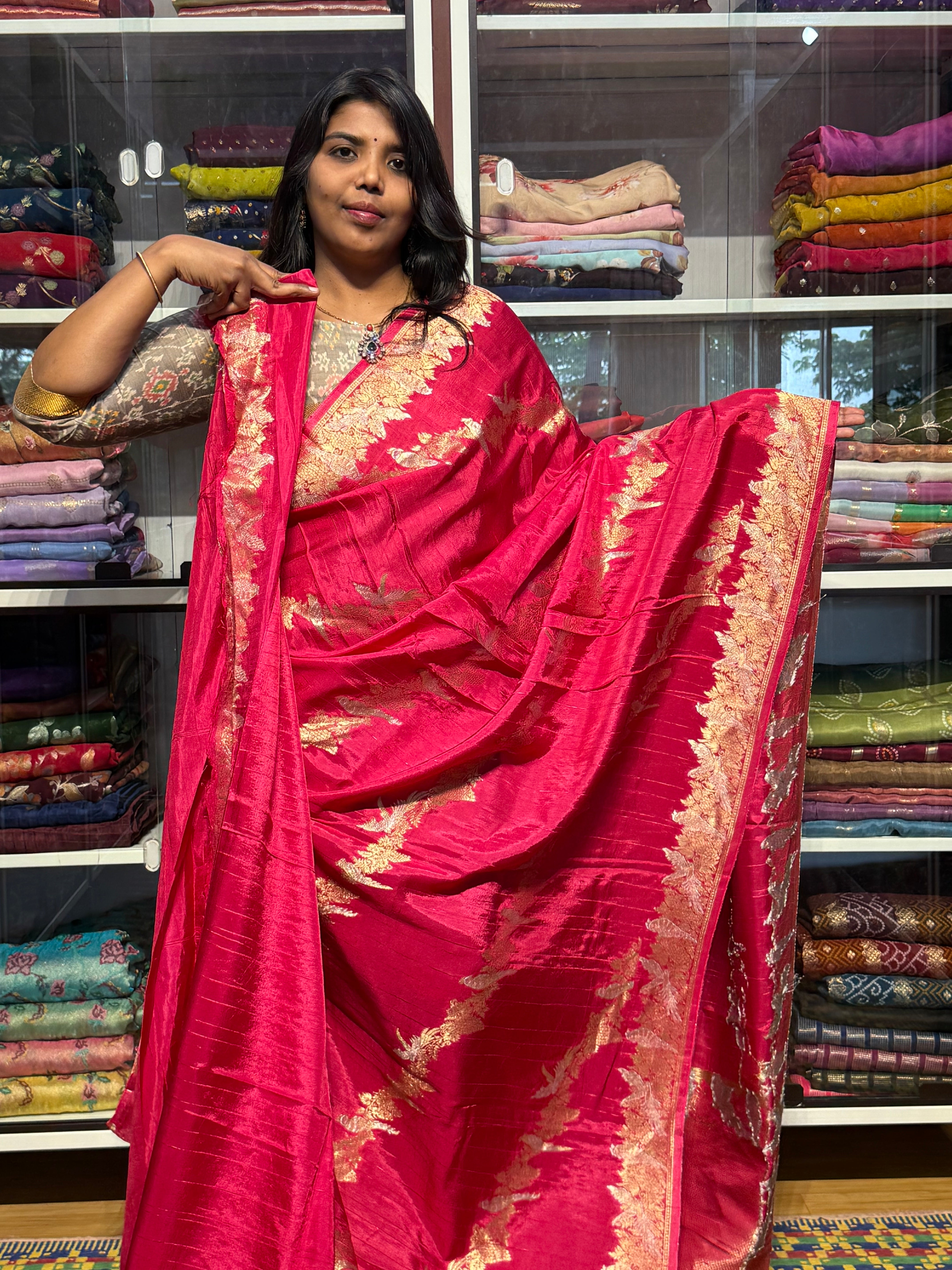 MATKA SILK WITH LEHERIYA WEAVING: PINK