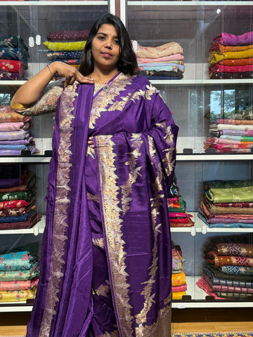 MATKA SILK WITH LEHERIYA WEAVING: VOILET