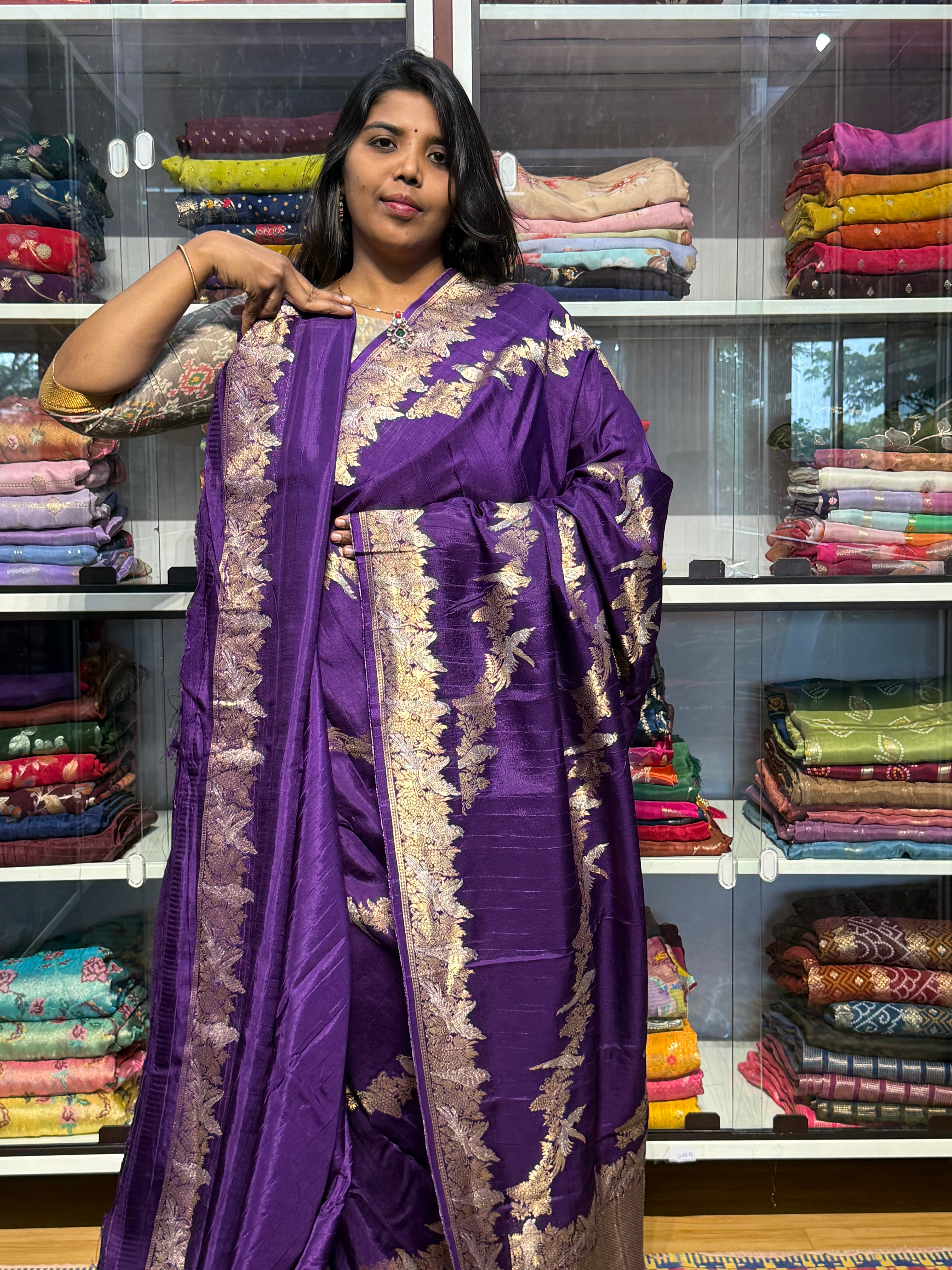 MATKA SILK WITH LEHERIYA WEAVING: VOILET