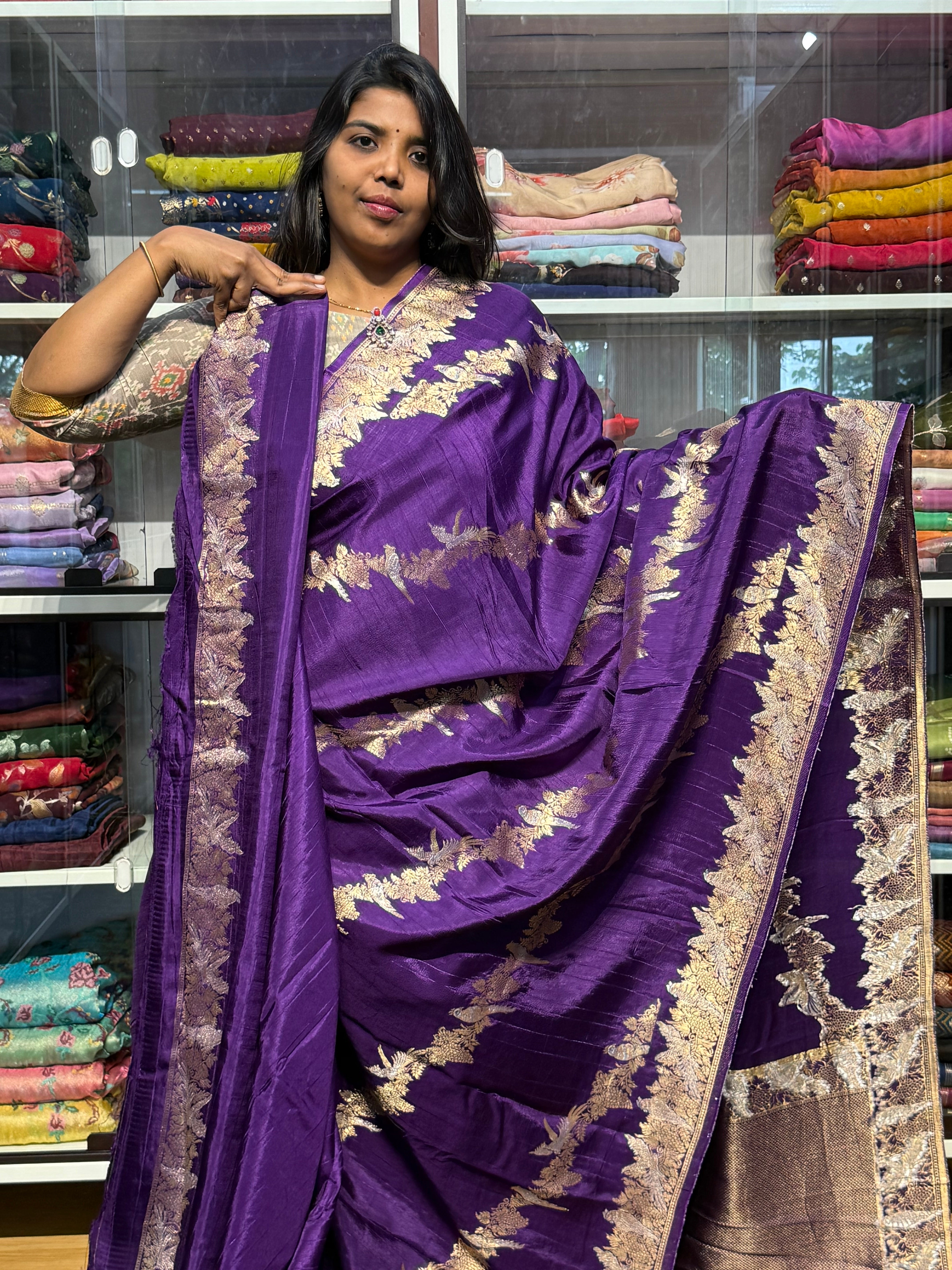 MATKA SILK WITH LEHERIYA WEAVING: VOILET