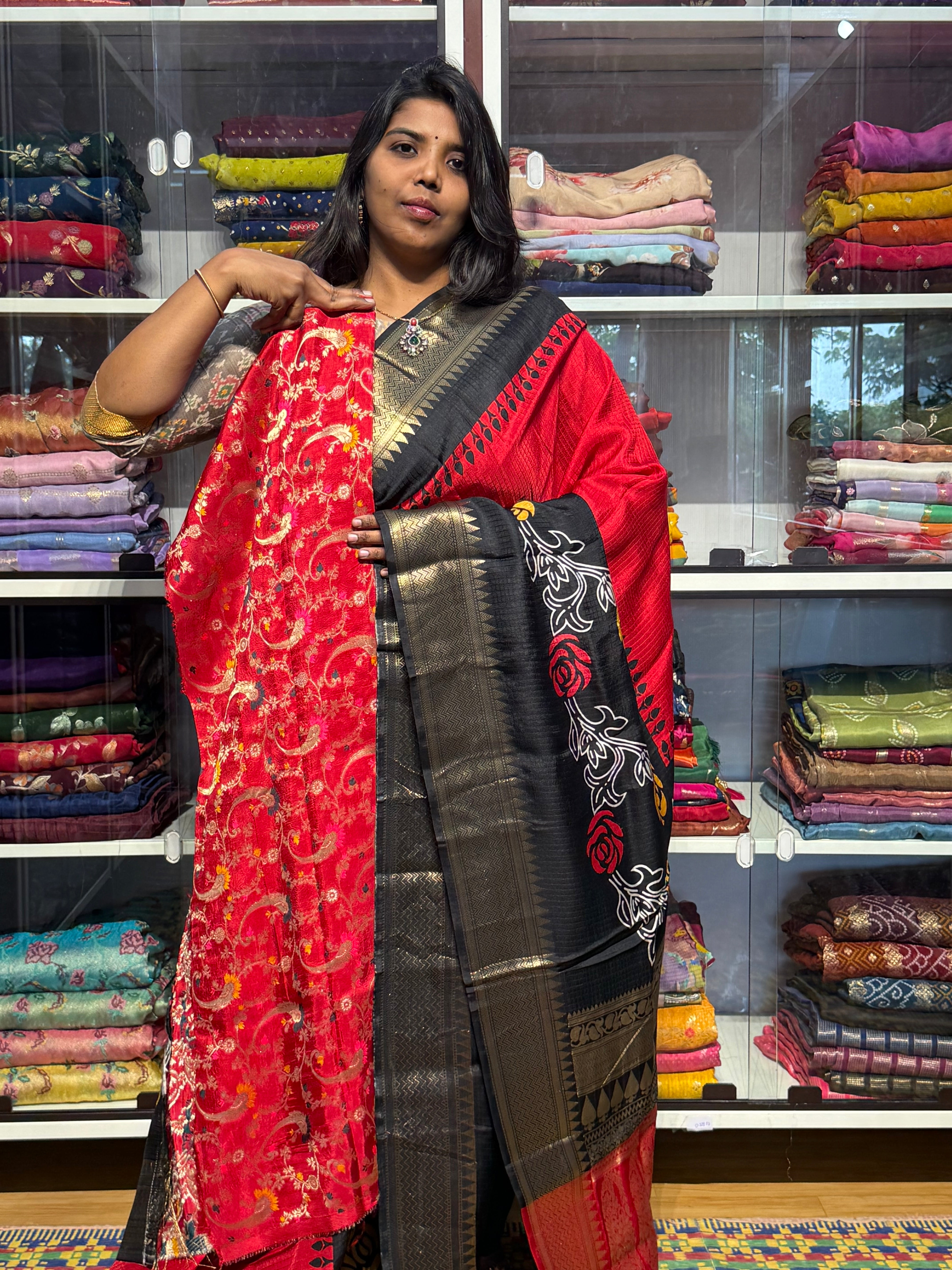 MYSORE SILK WITH DIGITAL PRINT: RED